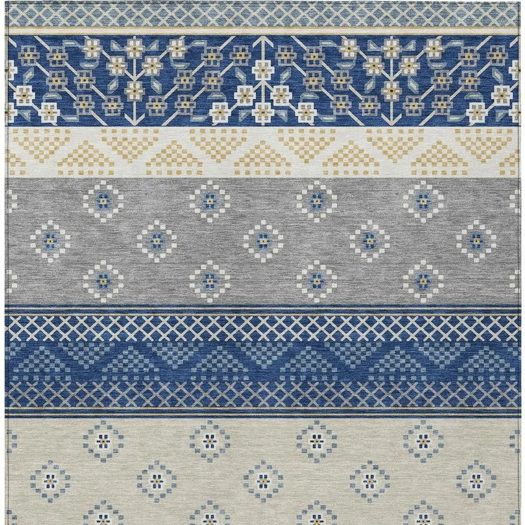10' X 14' Navy Blue And Copper Striped Washable Indoor Outdoor Area Rug Homeroots Outdoor