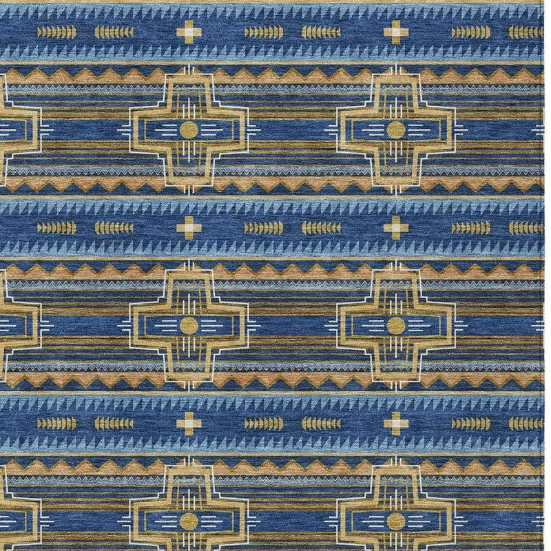 10' X 14' Navy Blue And Coral Tribal Washable Indoor Outdoor Area Rug Homeroots Outdoor