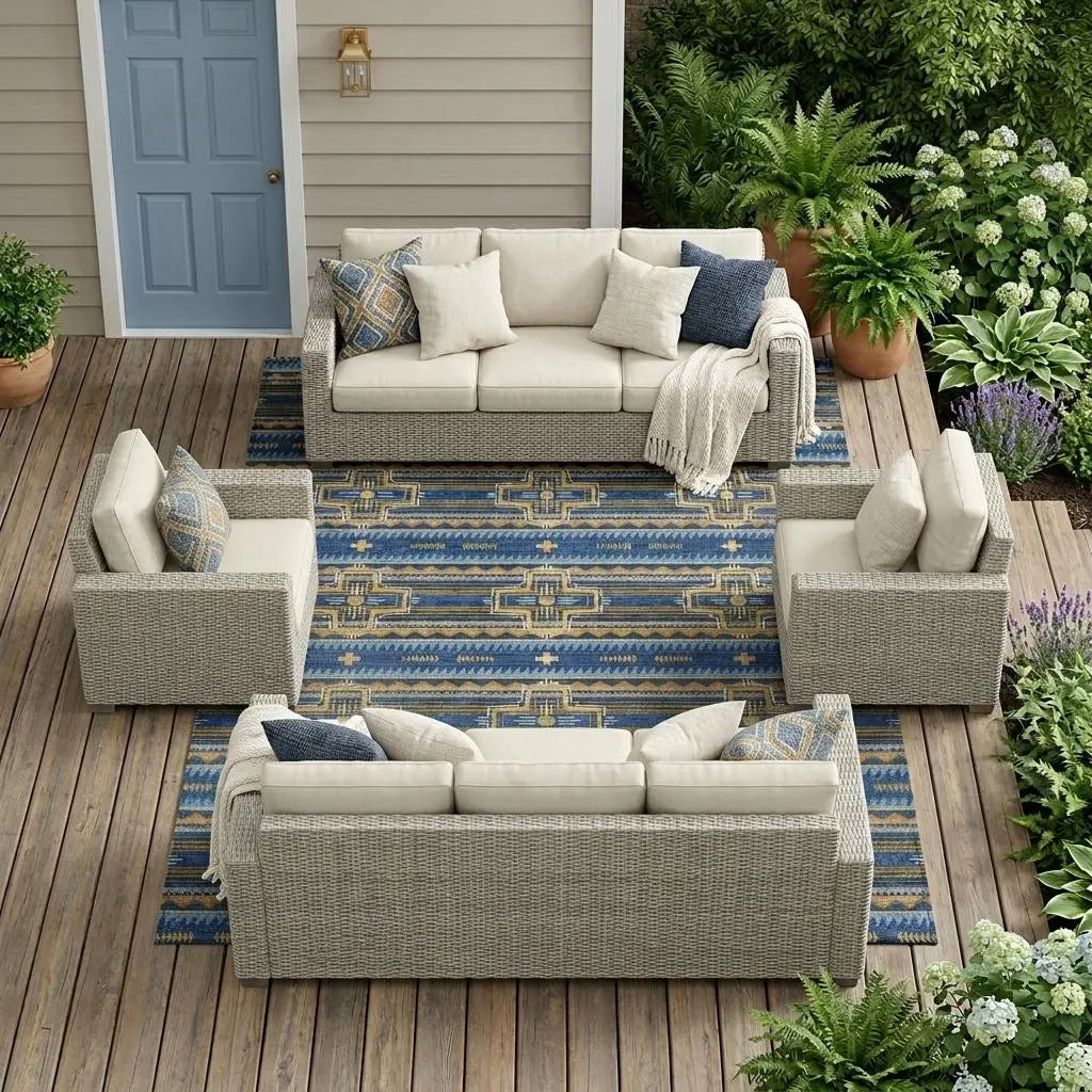 10' X 14' Navy Blue And Coral Tribal Washable Indoor Outdoor Area Rug Homeroots Outdoor