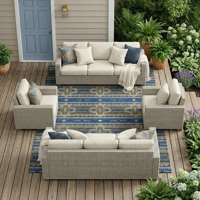 10' X 14' Navy Blue And Coral Tribal Washable Indoor Outdoor Area Rug Homeroots Outdoor