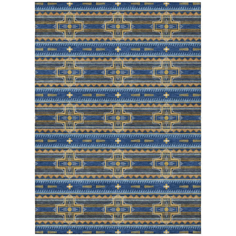 10' X 14' Navy Blue And Coral Tribal Washable Indoor Outdoor Area Rug Homeroots Outdoor