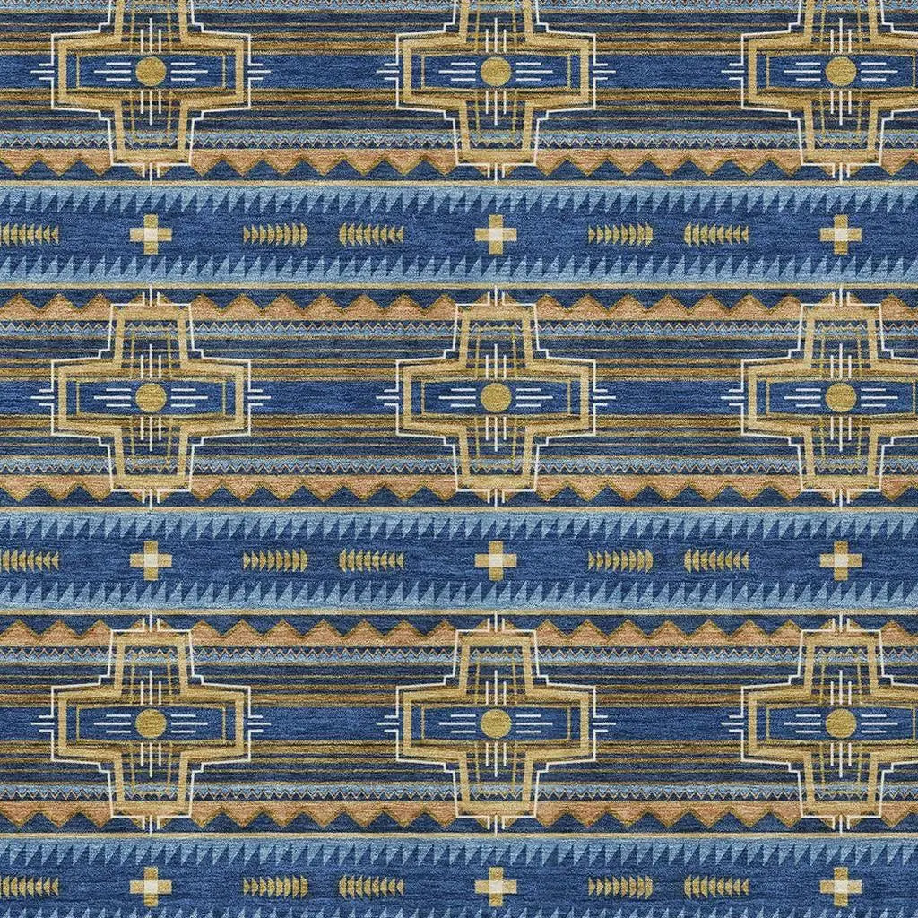 10' X 14' Navy Blue And Coral Tribal Washable Indoor Outdoor Area Rug Homeroots Outdoor
