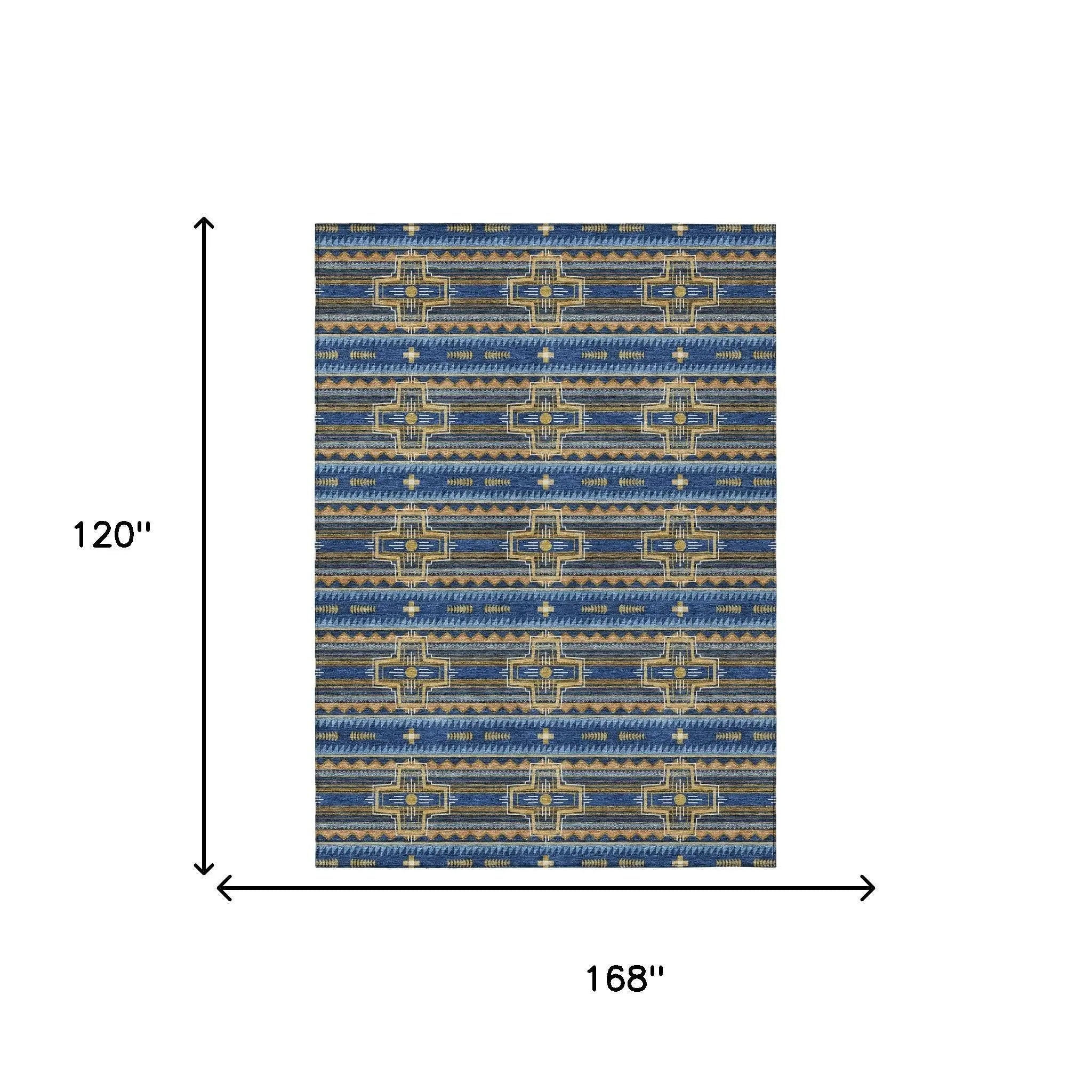 10' X 14' Navy Blue And Coral Tribal Washable Indoor Outdoor Area Rug Homeroots Outdoor
