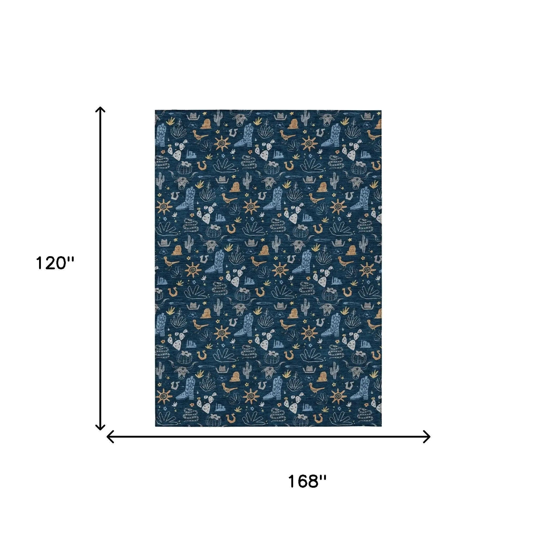 10' X 14' Navy Blue And Denim Blue Cactus Washable Indoor Outdoor Area Rug Homeroots Outdoor