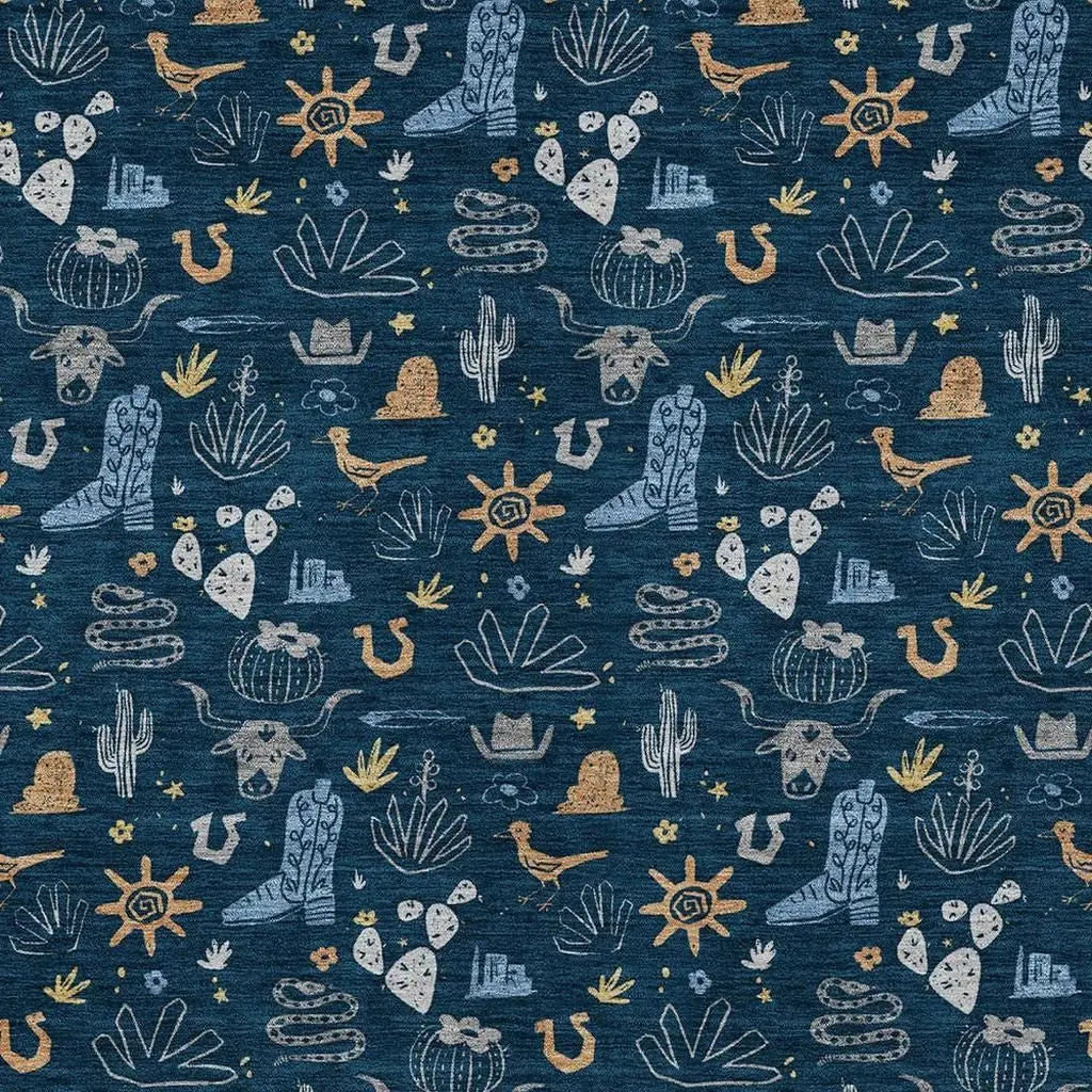 10' X 14' Navy Blue And Denim Blue Cactus Washable Indoor Outdoor Area Rug Homeroots Outdoor