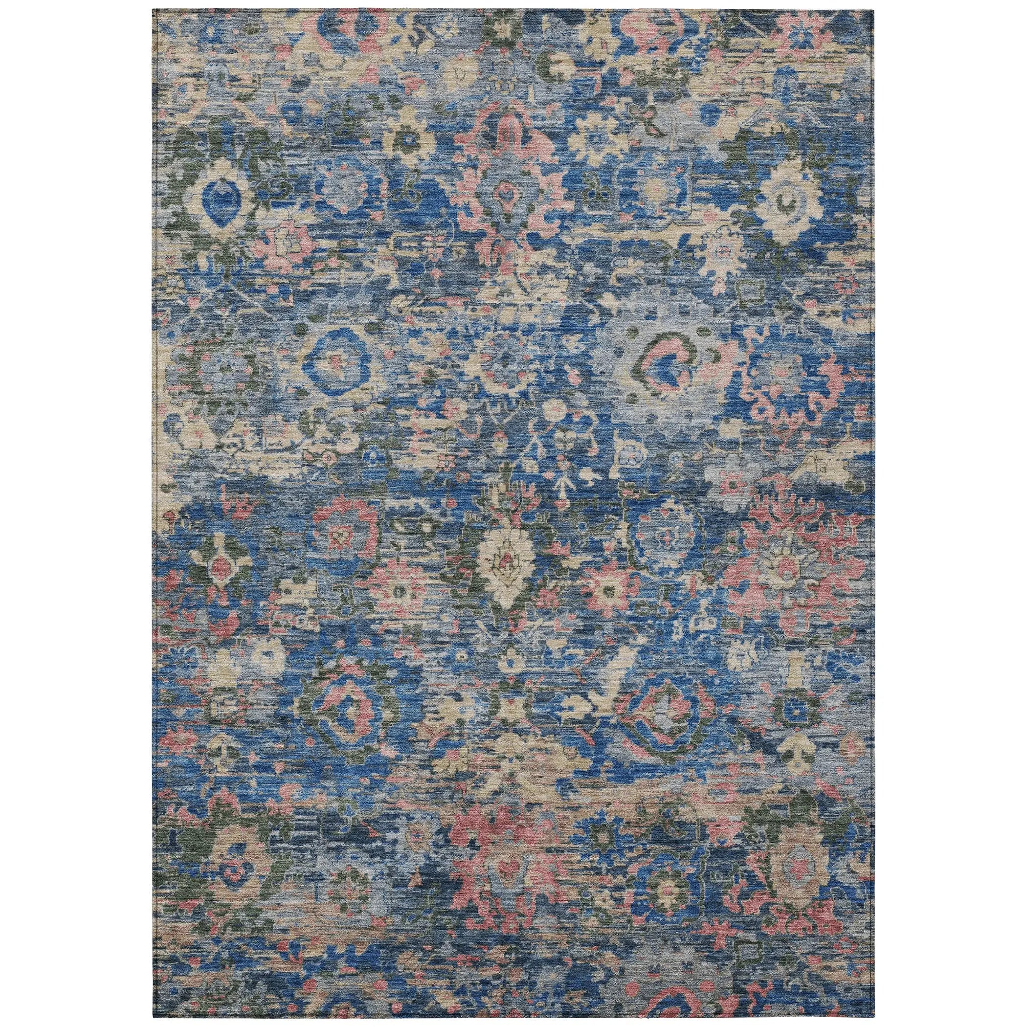 10' X 14' Navy Blue And Denim Blue Floral Washable Indoor Outdoor Area Rug Homeroots Outdoor