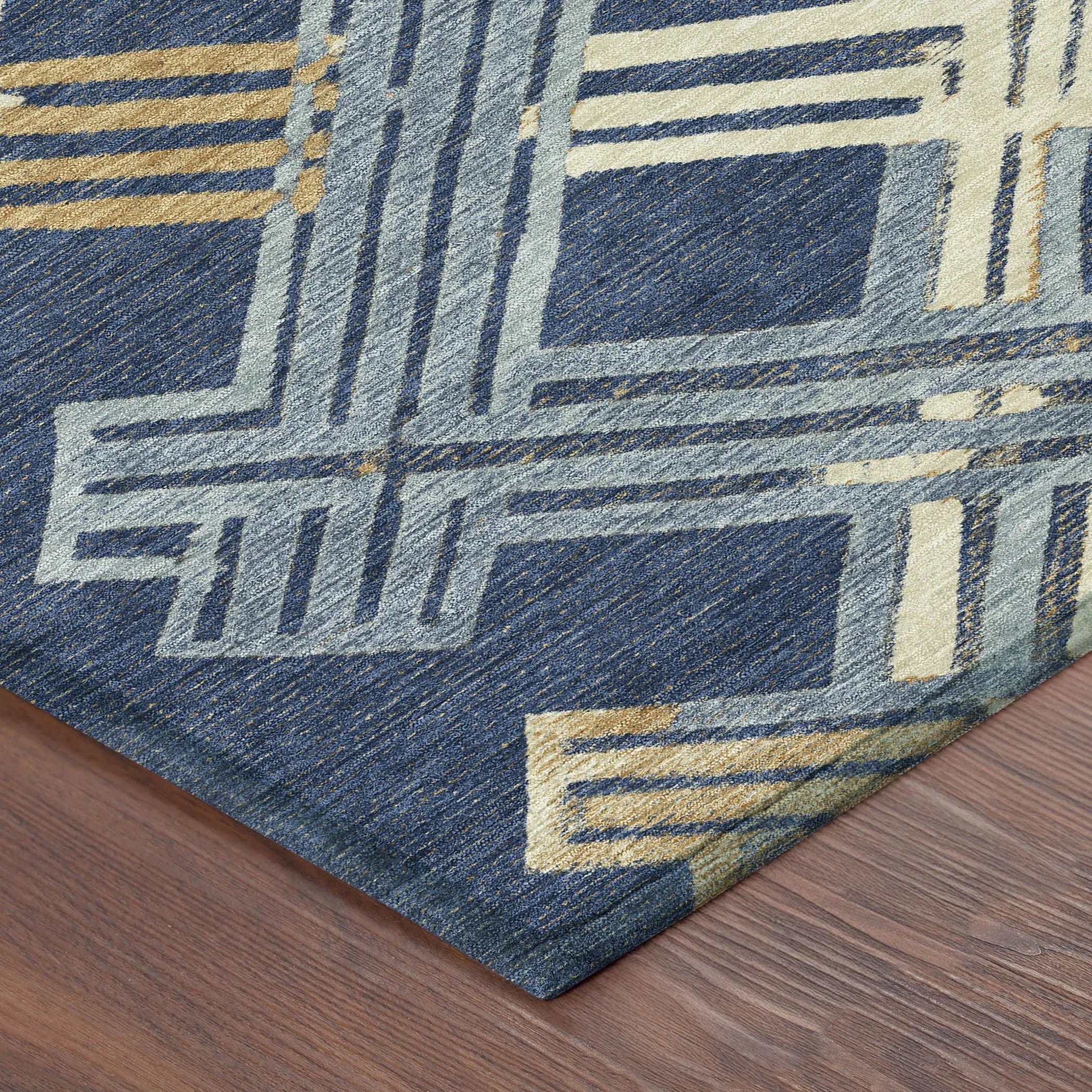 10' X 14' Navy Blue And Denim Blue Geometric Washable Indoor Outdoor Area Rug Homeroots Outdoor