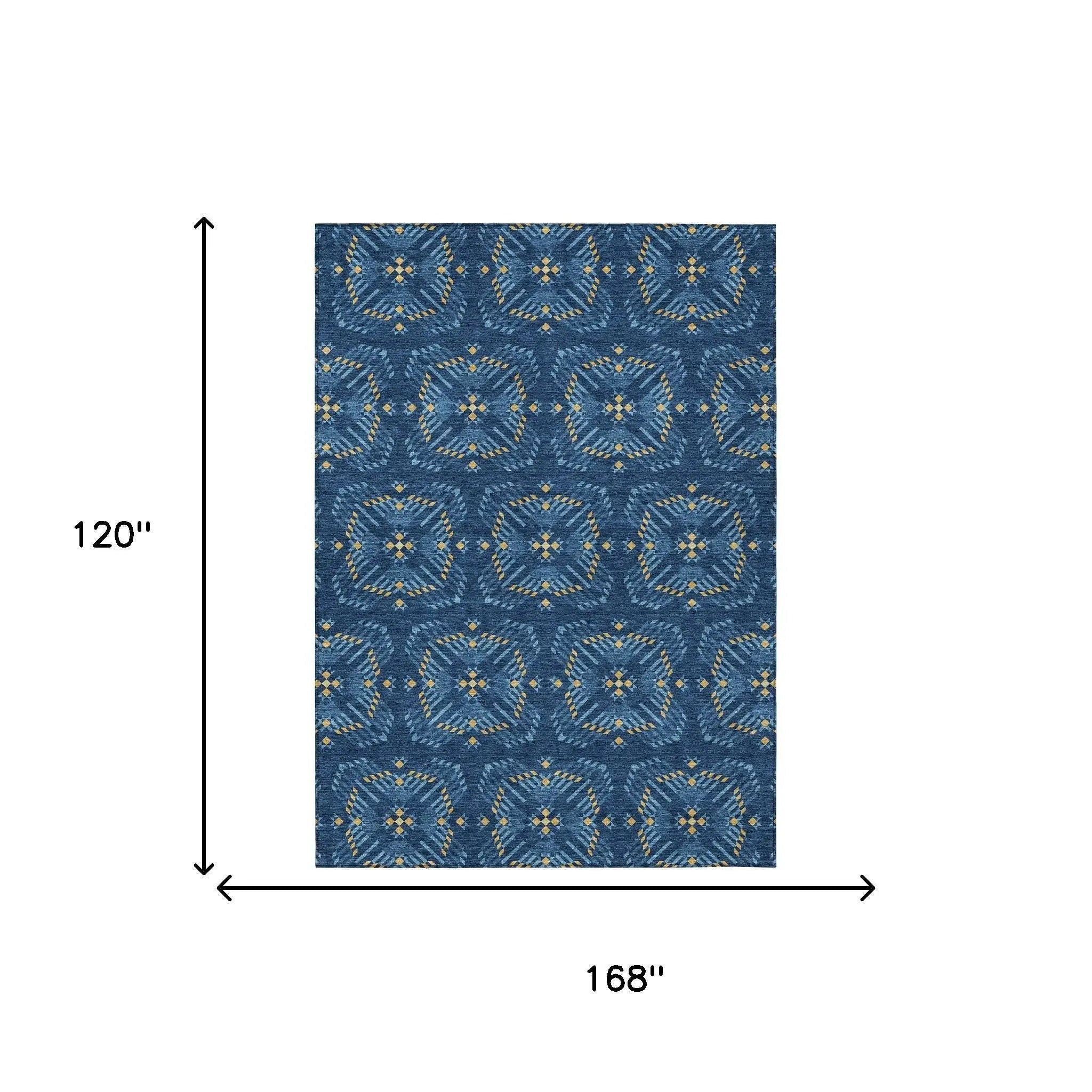 10' X 14' Navy Blue And Denim Blue Geometric Washable Indoor Outdoor Area Rug Homeroots Outdoor