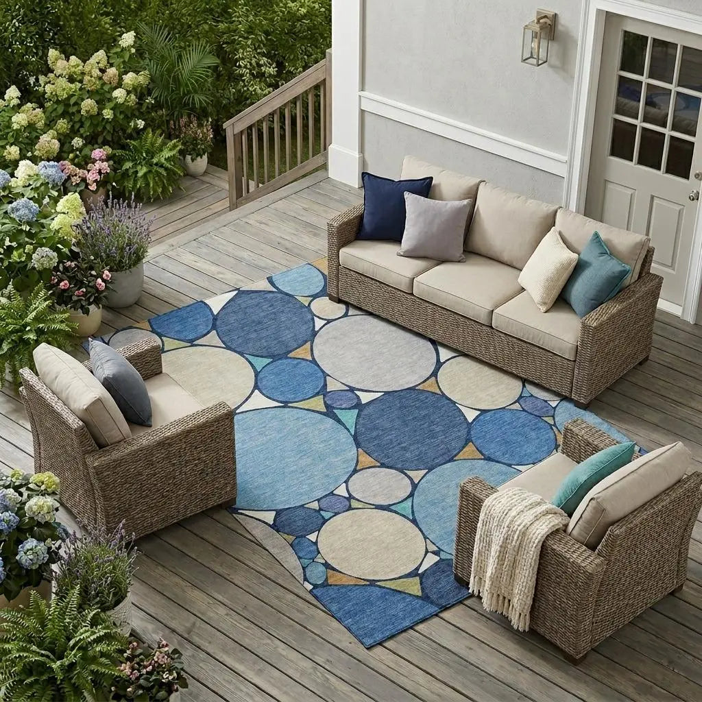 10' X 14' Navy Blue And Denim Blue Geometric Washable Indoor Outdoor Area Rug Homeroots Outdoor