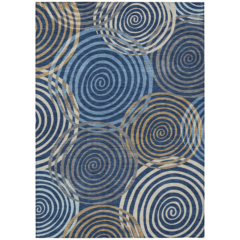 10' X 14' Navy Blue And Denim Blue Geometric Washable Indoor Outdoor Area Rug Homeroots Outdoor