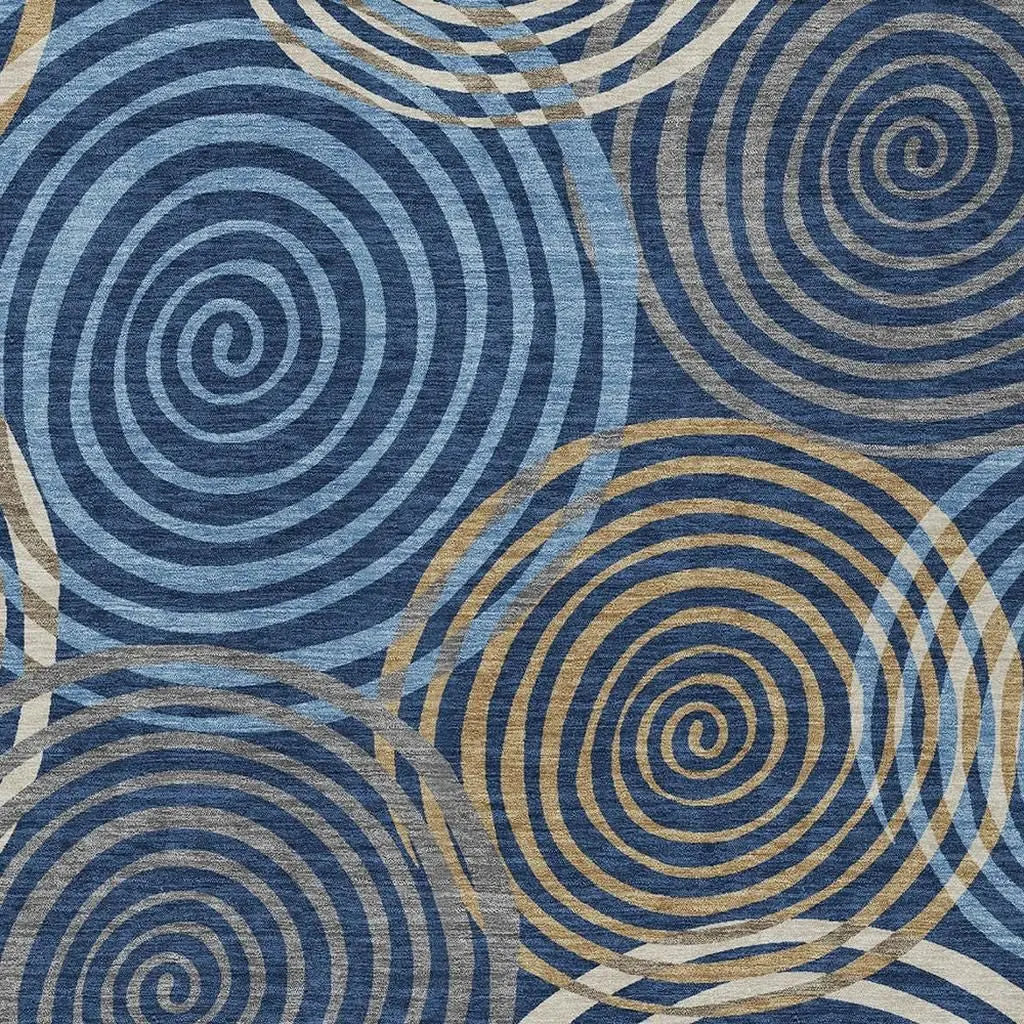 10' X 14' Navy Blue And Denim Blue Geometric Washable Indoor Outdoor Area Rug Homeroots Outdoor