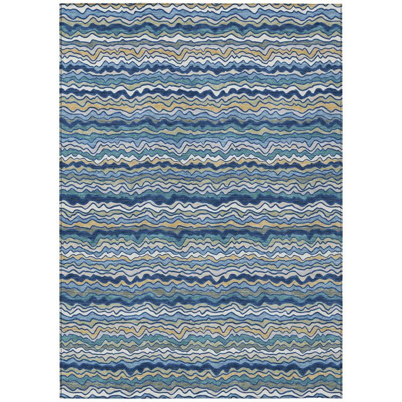 10' X 14' Navy Blue And Denim Blue Striped Washable Indoor Outdoor Area Rug Homeroots Outdoor