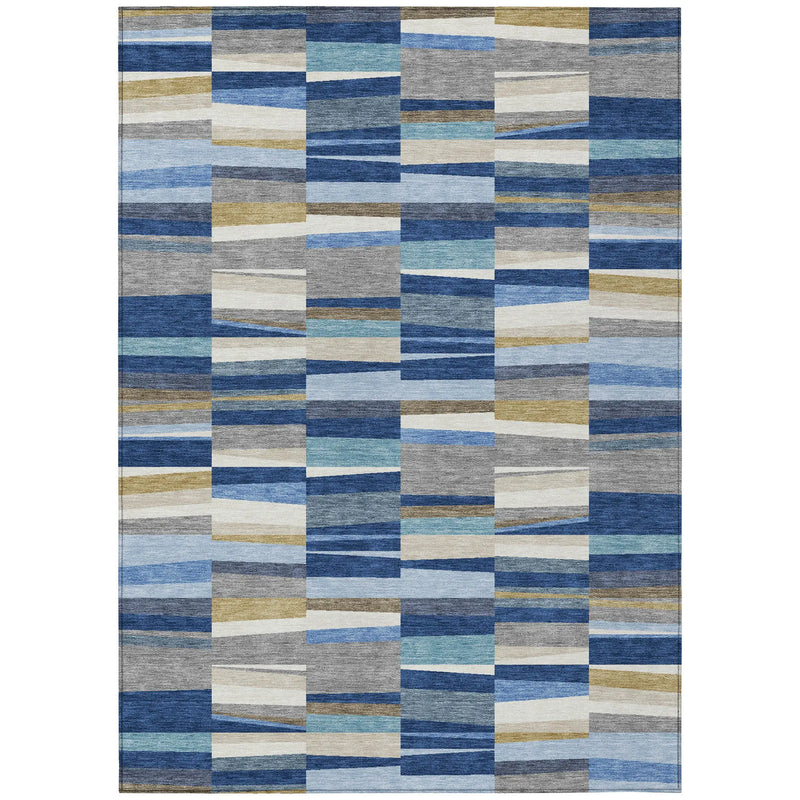 10' X 14' Navy Blue And Denim Blue Striped Washable Indoor Outdoor Area Rug Homeroots Outdoor