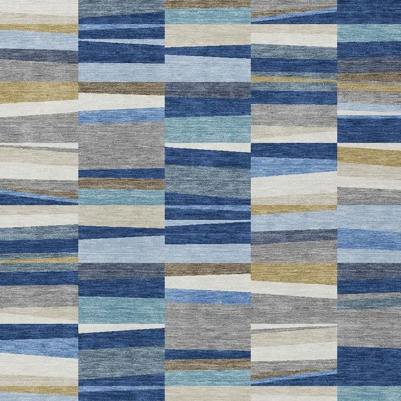 10' X 14' Navy Blue And Denim Blue Striped Washable Indoor Outdoor Area Rug Homeroots Outdoor