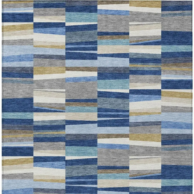 10' X 14' Navy Blue And Denim Blue Striped Washable Indoor Outdoor Area Rug Homeroots Outdoor