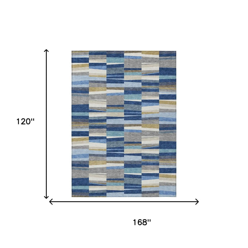 10' X 14' Navy Blue And Denim Blue Striped Washable Indoor Outdoor Area Rug Homeroots Outdoor