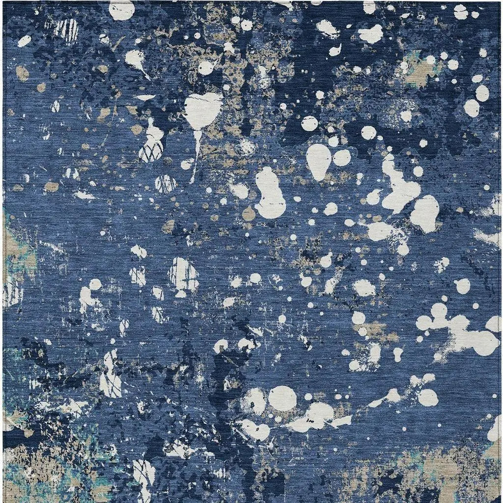 10' X 14' Navy Blue And Fern Green Abstract Washable Indoor Outdoor Area Rug Homeroots Outdoor