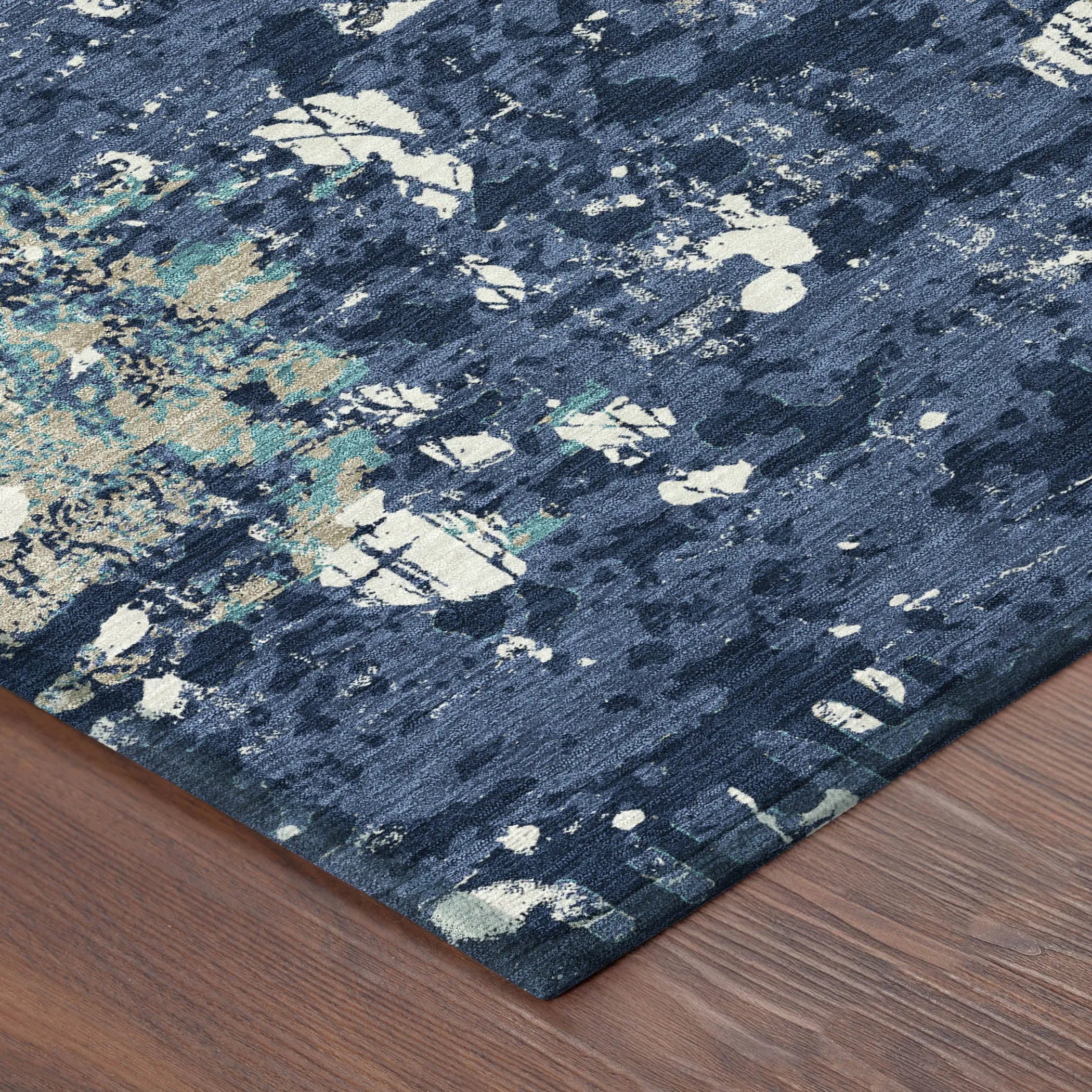 10' X 14' Navy Blue And Fern Green Abstract Washable Indoor Outdoor Area Rug Homeroots Outdoor