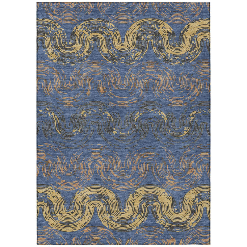 10' X 14' Navy Blue And Gold Abstract Washable Indoor Outdoor Area Rug Homeroots Outdoor