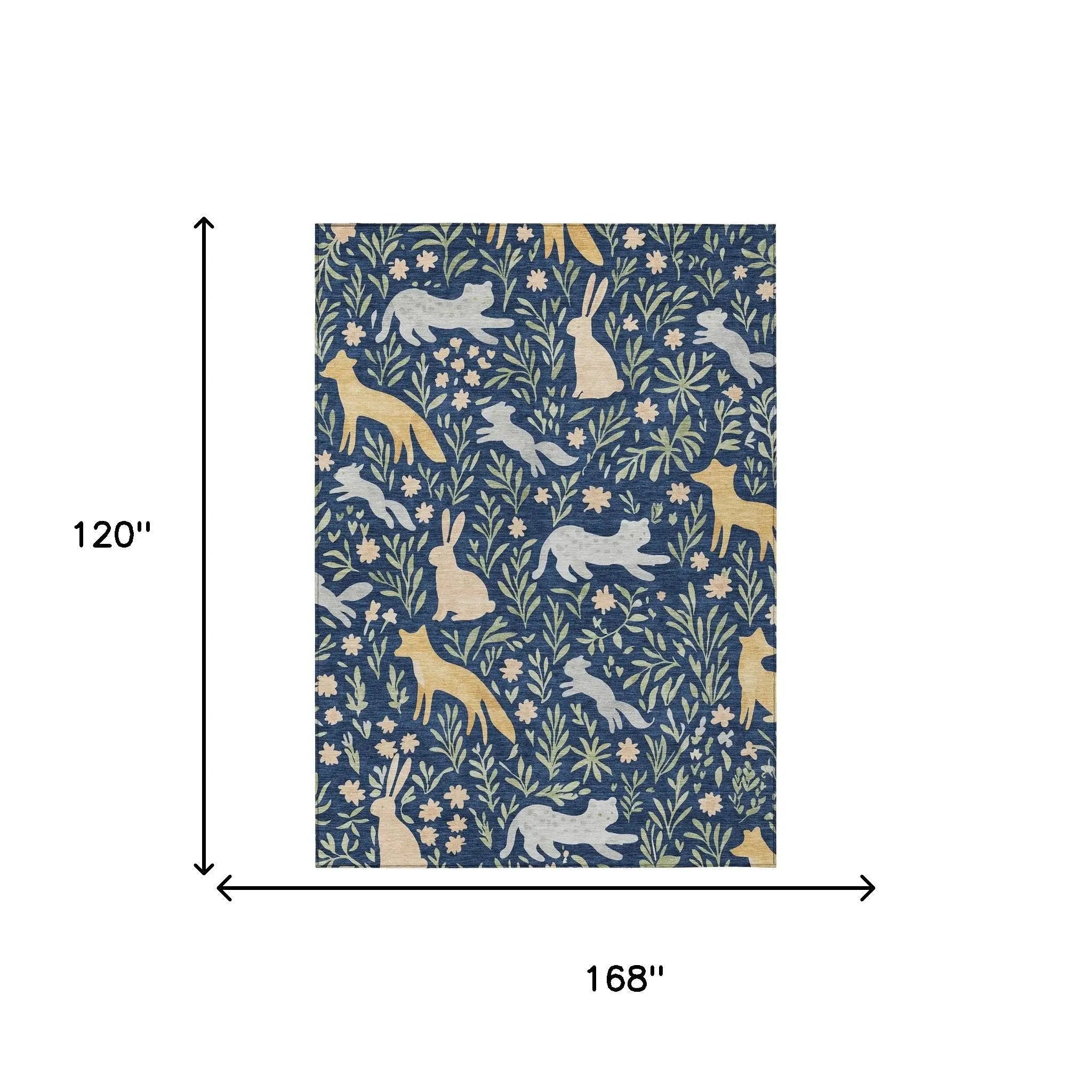 10' X 14' Navy Blue And Gold Botanical Leaves Washable Indoor Outdoor Area Rug Homeroots Outdoor