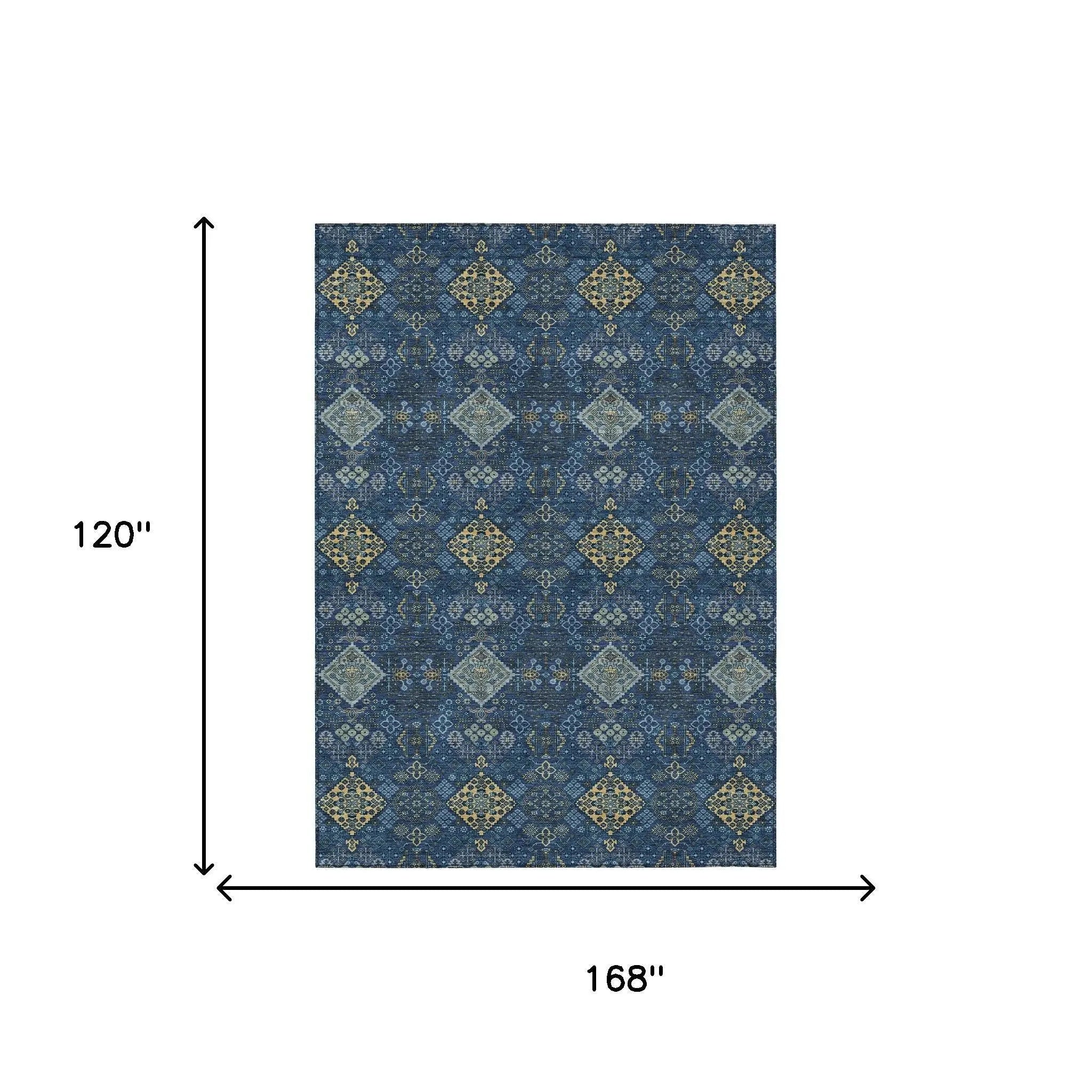 10' X 14' Navy Blue And Gold Geometric Washable Indoor Outdoor Area Rug Homeroots Outdoor