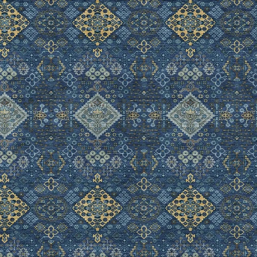 10' X 14' Navy Blue And Gold Geometric Washable Indoor Outdoor Area Rug Homeroots Outdoor