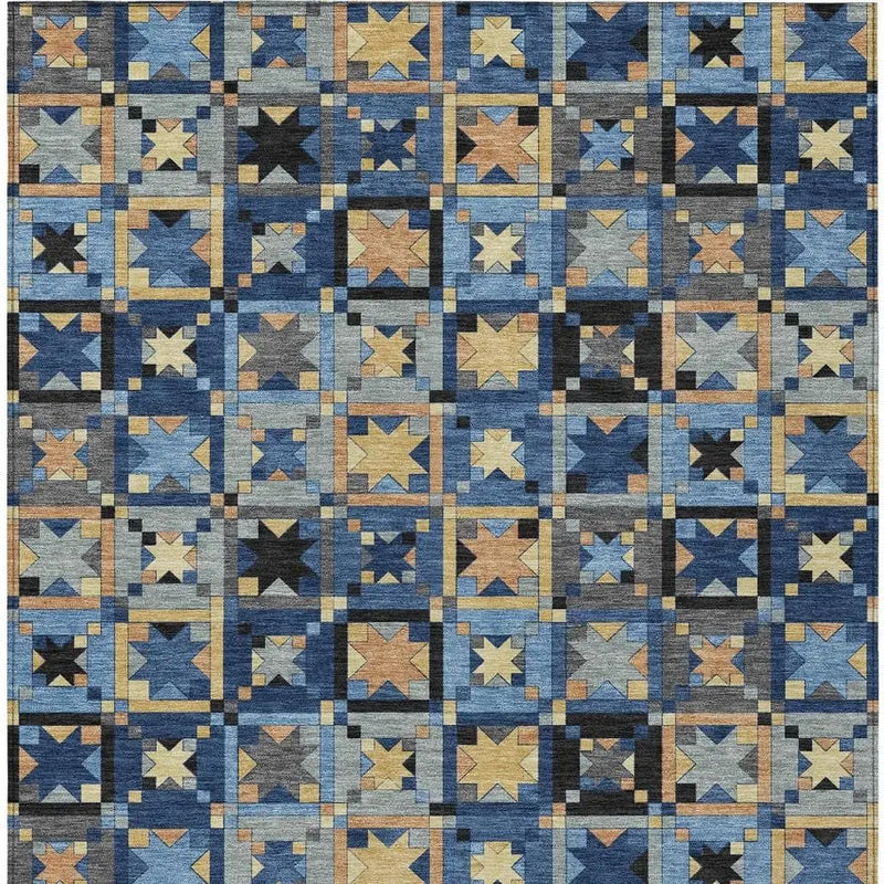 10' X 14' Navy Blue And Gold Patchwork Washable Indoor Outdoor Area Rug Homeroots Outdoor