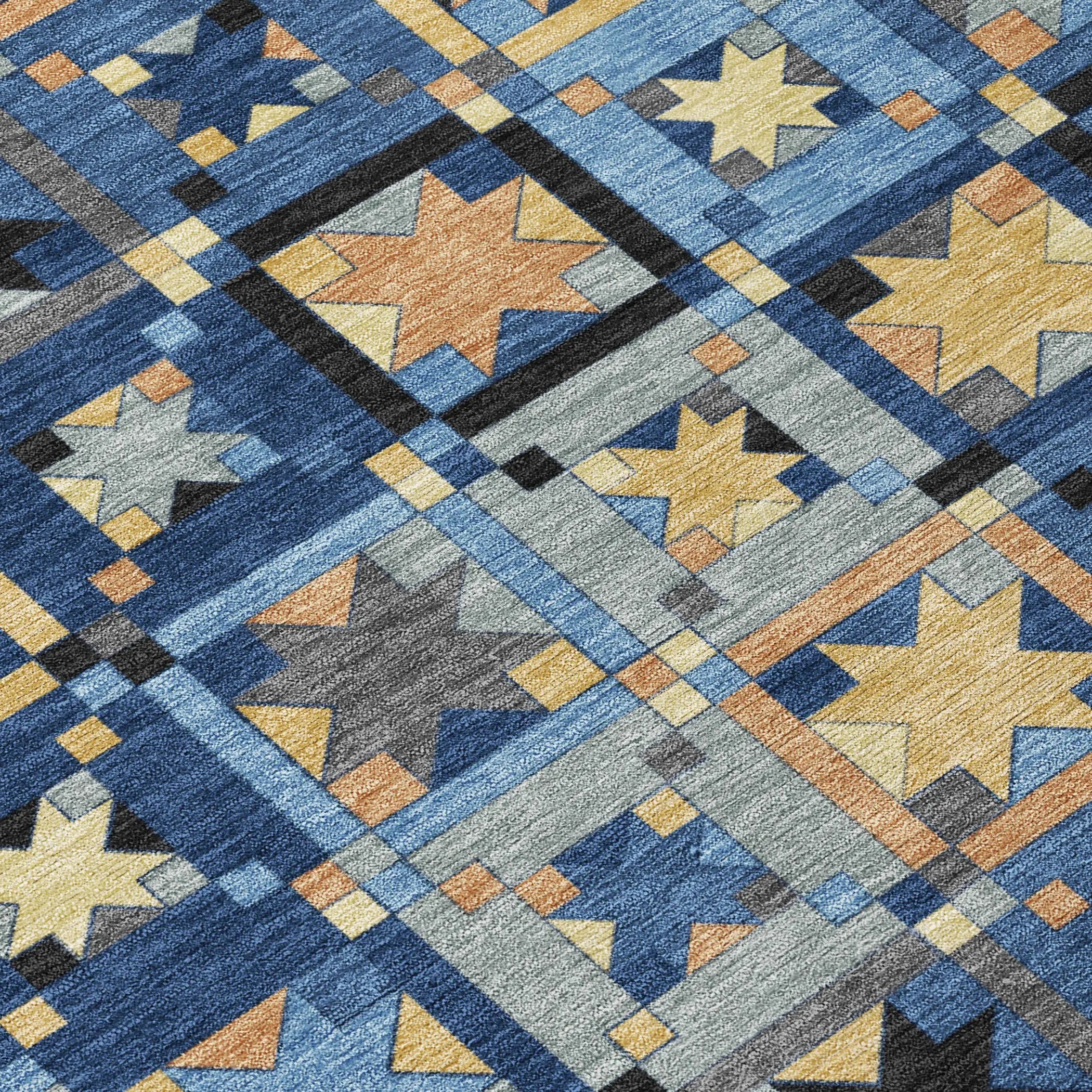 10' X 14' Navy Blue And Gold Patchwork Washable Indoor Outdoor Area Rug Homeroots Outdoor