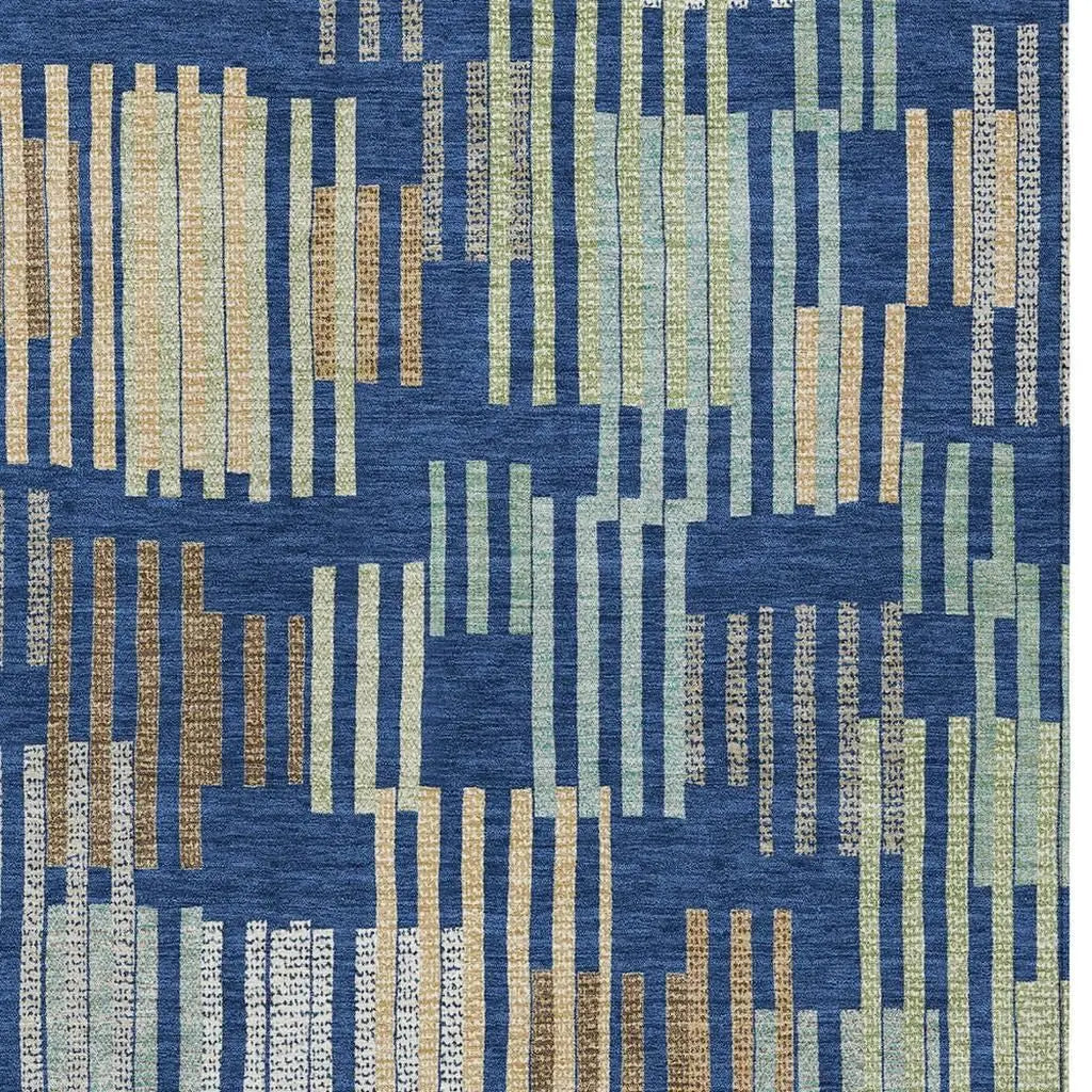 10' X 14' Navy Blue And Gold Striped Washable Indoor Outdoor Area Rug Homeroots Outdoor