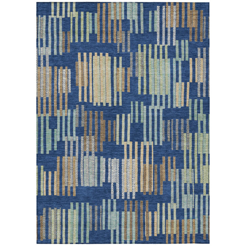 10' X 14' Navy Blue And Gold Striped Washable Indoor Outdoor Area Rug Homeroots Outdoor