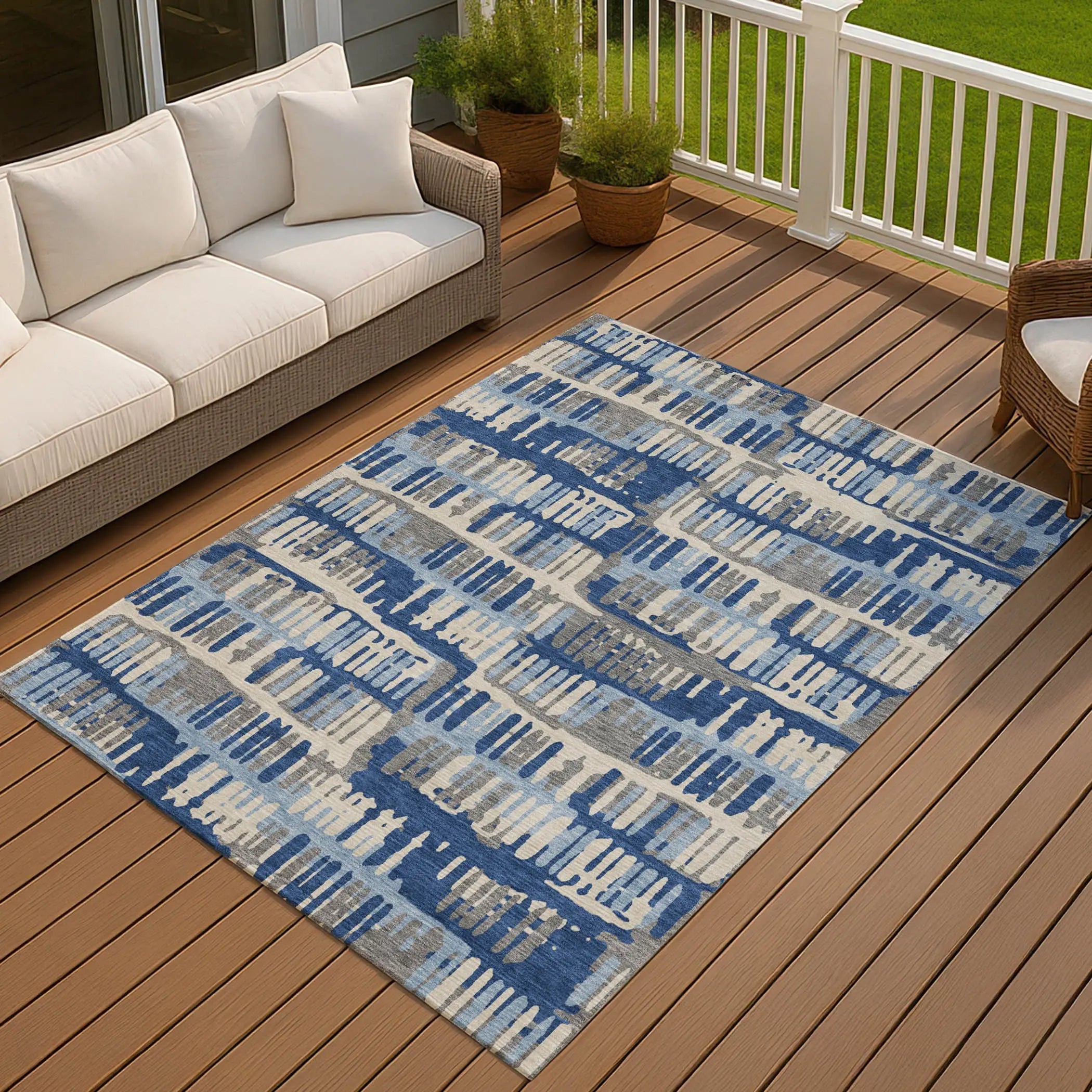 10' X 14' Navy Blue And Gray Abstract Washable Indoor Outdoor Area Rug Homeroots Outdoor