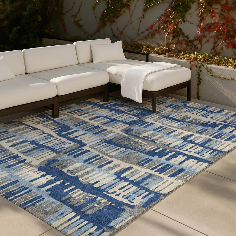 10' X 14' Navy Blue And Gray Abstract Washable Indoor Outdoor Area Rug Homeroots Outdoor
