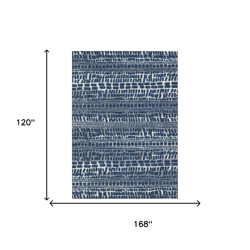 10' X 14' Navy Blue And Gray Abstract Washable Indoor Outdoor Area Rug Homeroots Outdoor