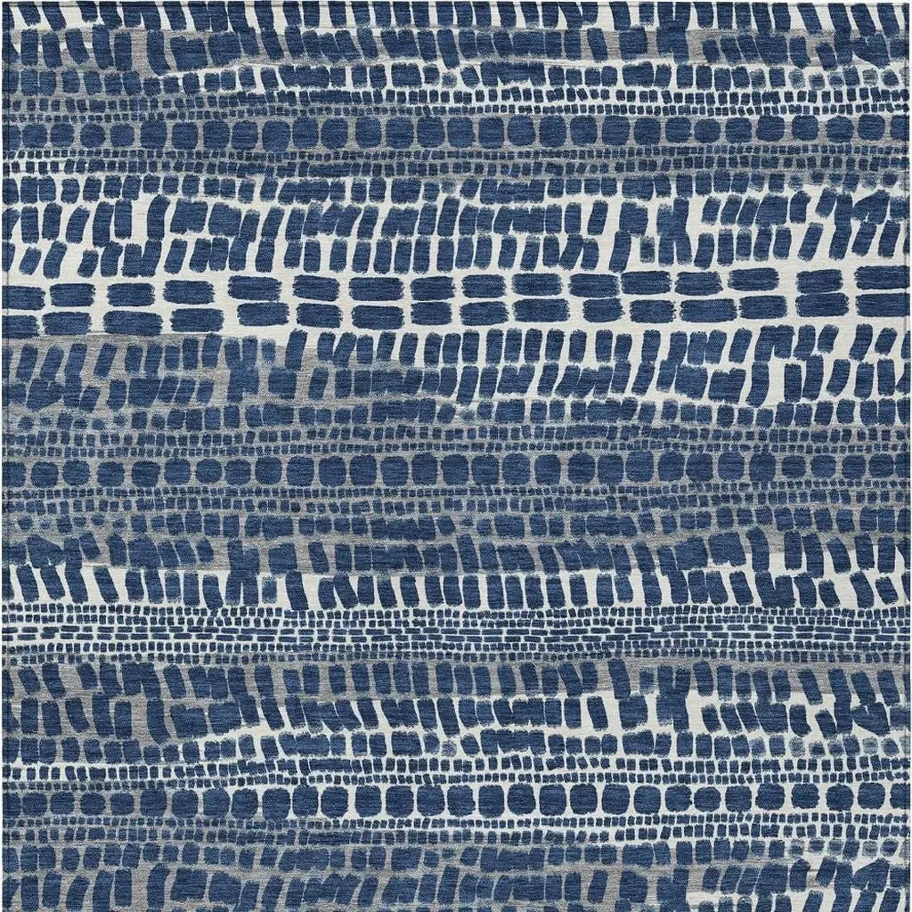 10' X 14' Navy Blue And Gray Abstract Washable Indoor Outdoor Area Rug Homeroots Outdoor