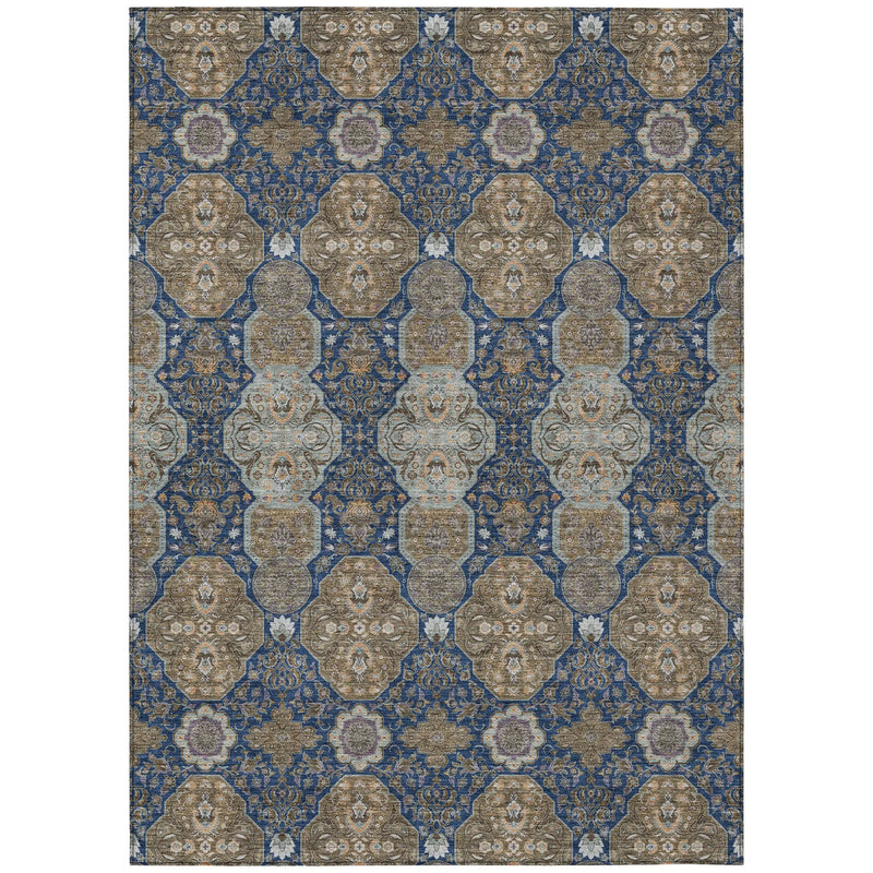 10' X 14' Navy Blue And Gray Floral Washable Indoor Outdoor Area Rug Homeroots Outdoor