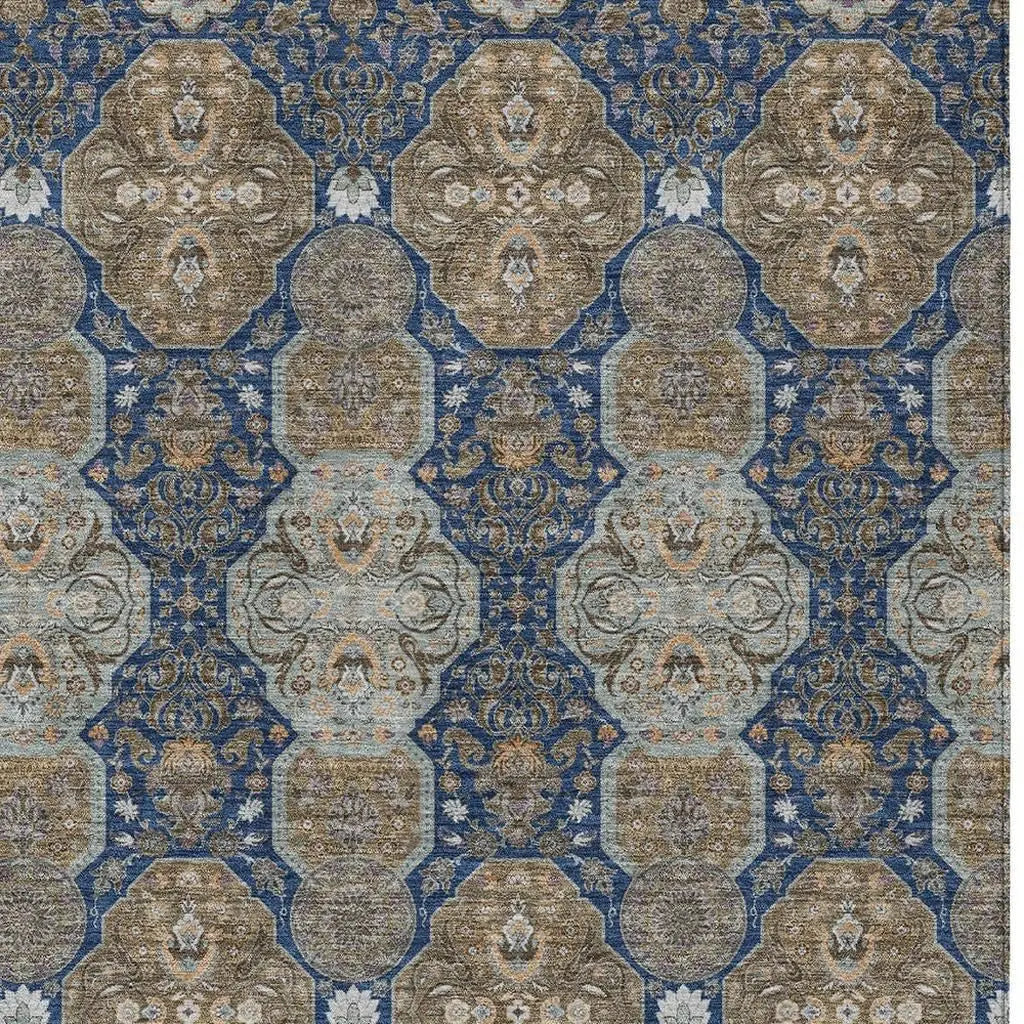 10' X 14' Navy Blue And Gray Floral Washable Indoor Outdoor Area Rug Homeroots Outdoor