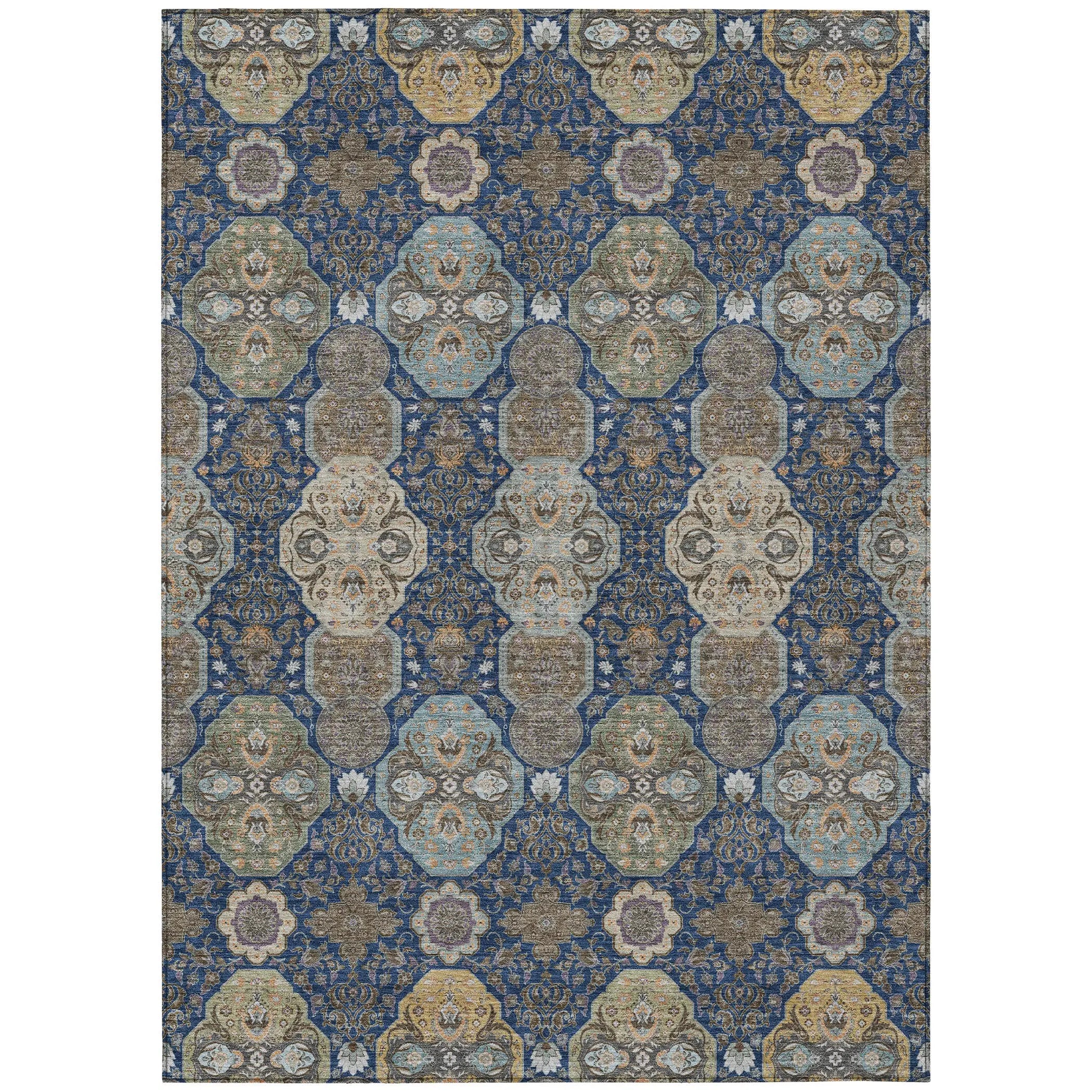 10' X 14' Navy Blue And Gray Floral Washable Indoor Outdoor Area Rug Homeroots Outdoor