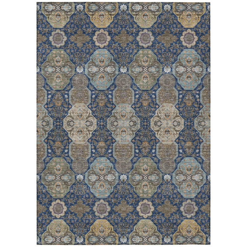 10' X 14' Navy Blue And Gray Floral Washable Indoor Outdoor Area Rug Homeroots Outdoor