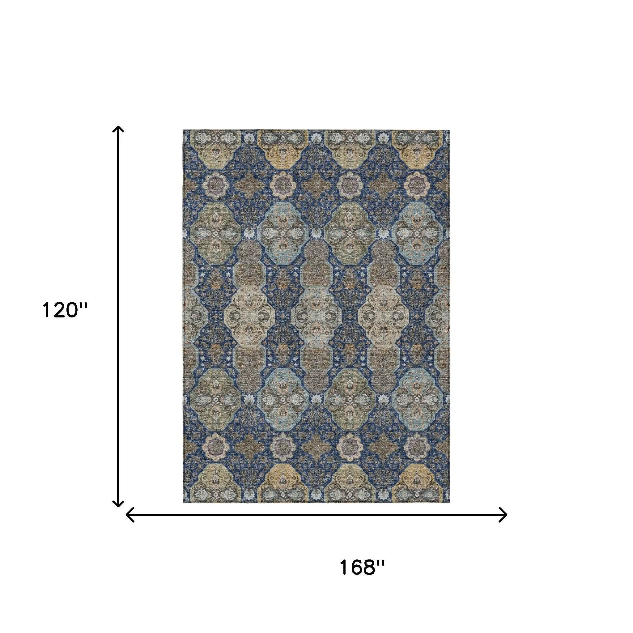 10' X 14' Navy Blue And Gray Floral Washable Indoor Outdoor Area Rug Homeroots Outdoor