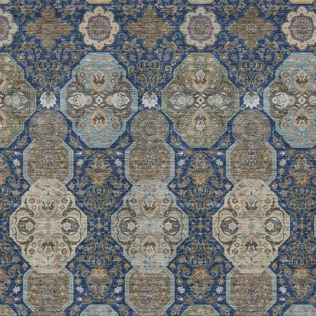 10' X 14' Navy Blue And Gray Floral Washable Indoor Outdoor Area Rug Homeroots Outdoor