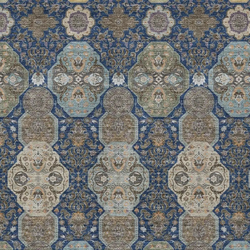 10' X 14' Navy Blue And Gray Floral Washable Indoor Outdoor Area Rug Homeroots Outdoor