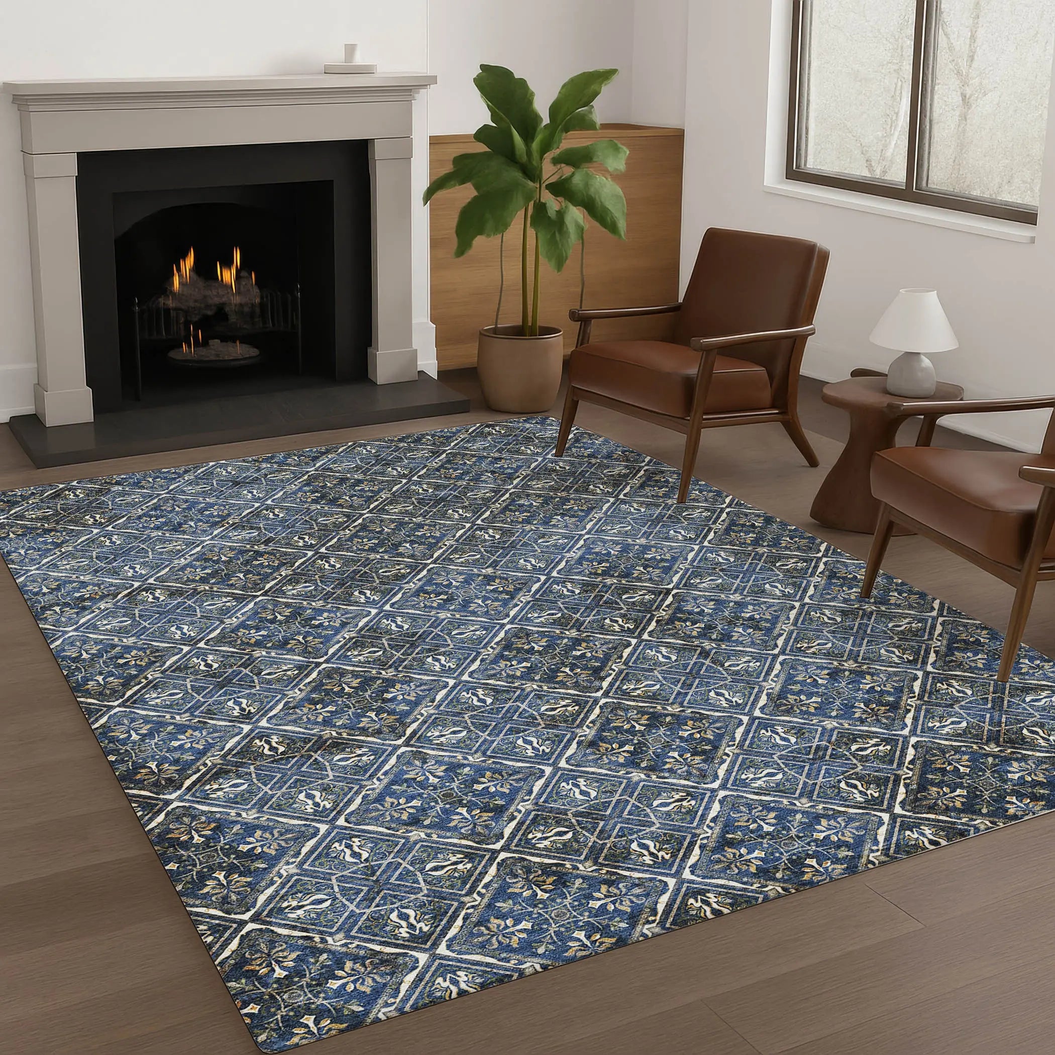 10' X 14' Navy Blue And Gray Geometric Washable Indoor Outdoor Area Rug Homeroots Outdoor