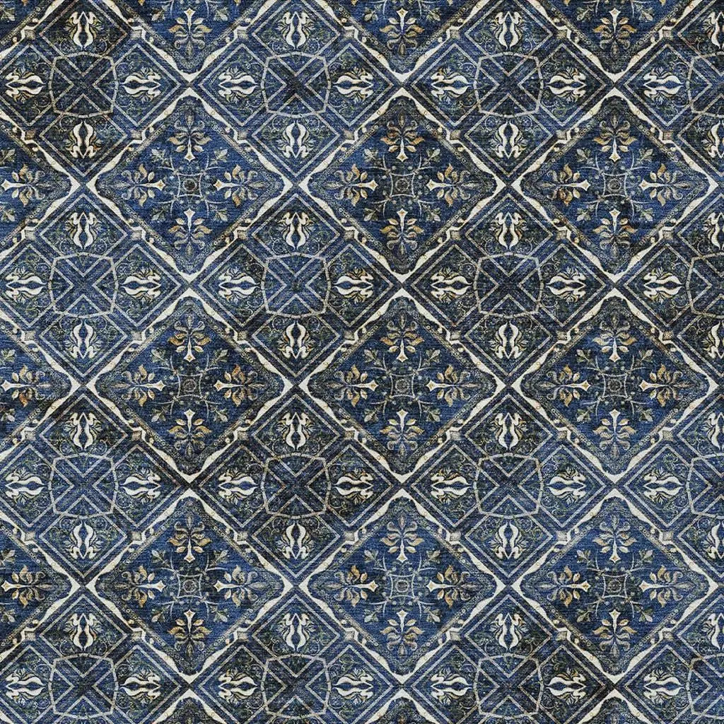 10' X 14' Navy Blue And Gray Geometric Washable Indoor Outdoor Area Rug Homeroots Outdoor