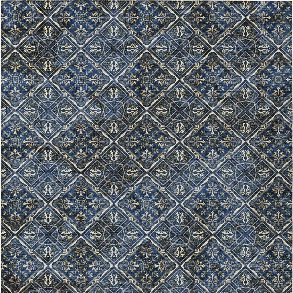 10' X 14' Navy Blue And Gray Geometric Washable Indoor Outdoor Area Rug Homeroots Outdoor