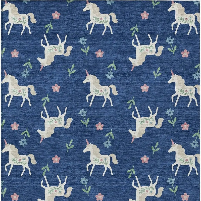 10' X 14' Navy Blue And Green Floral Washable Indoor Outdoor Area Rug Homeroots Outdoor