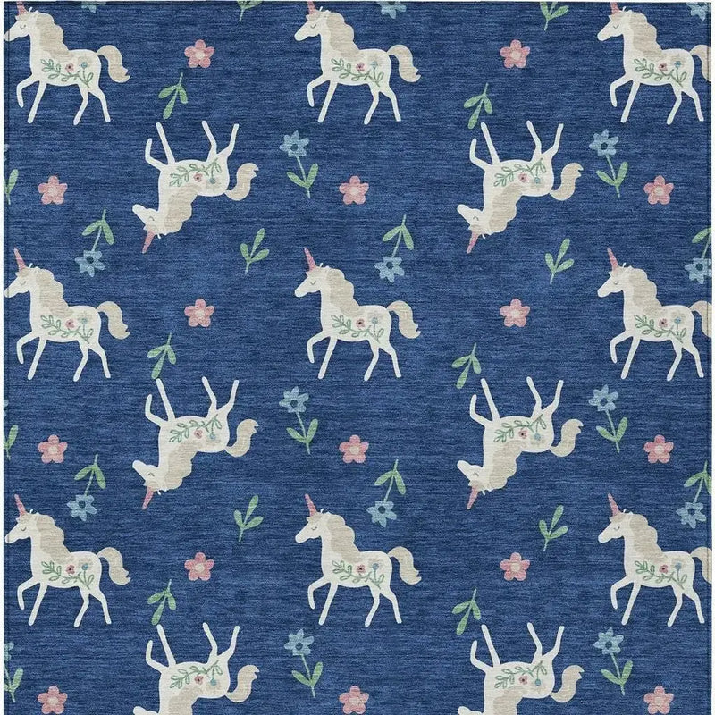 10' X 14' Navy Blue And Green Floral Washable Indoor Outdoor Area Rug Homeroots Outdoor
