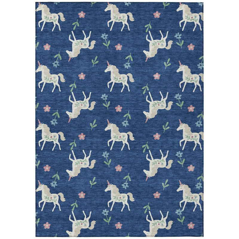 10' X 14' Navy Blue And Green Floral Washable Indoor Outdoor Area Rug Homeroots Outdoor