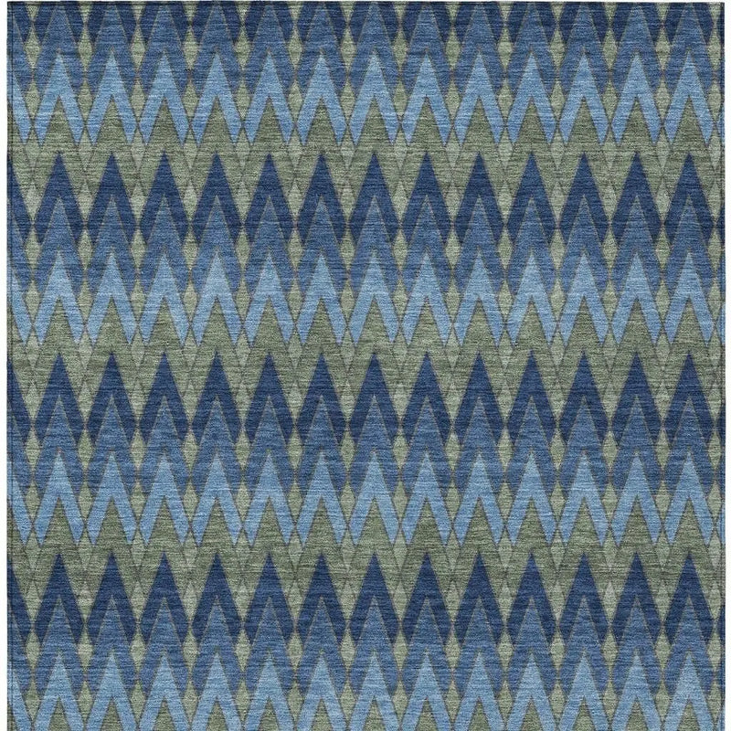 10' X 14' Navy Blue And Green Geometric Washable Indoor Outdoor Area Rug Homeroots Outdoor