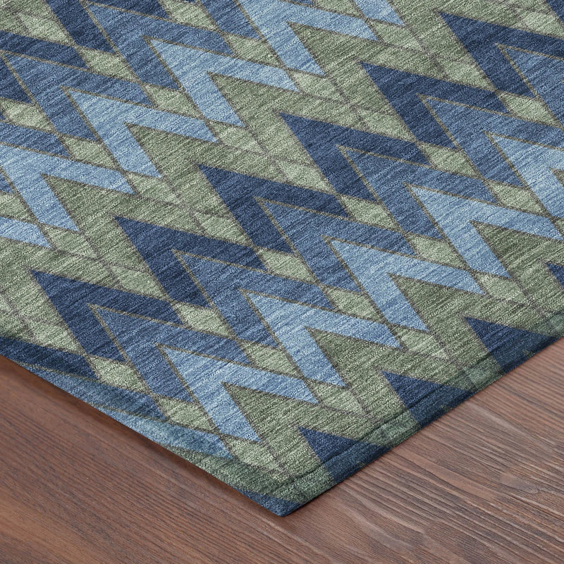 10' X 14' Navy Blue And Green Geometric Washable Indoor Outdoor Area Rug Homeroots Outdoor