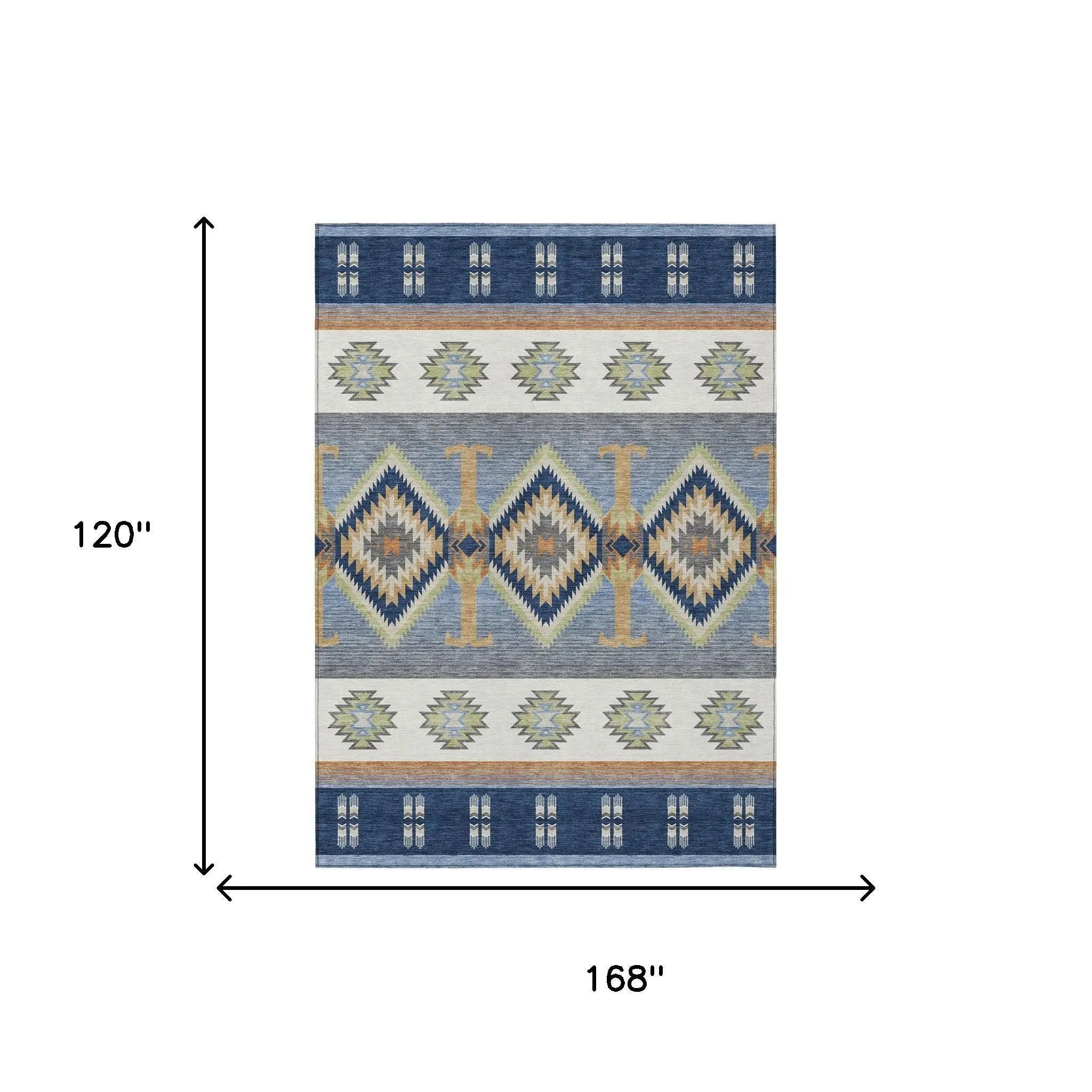 10' X 14' Navy Blue And Green Southwestern Washable Indoor Outdoor Area Rug Homeroots Outdoor
